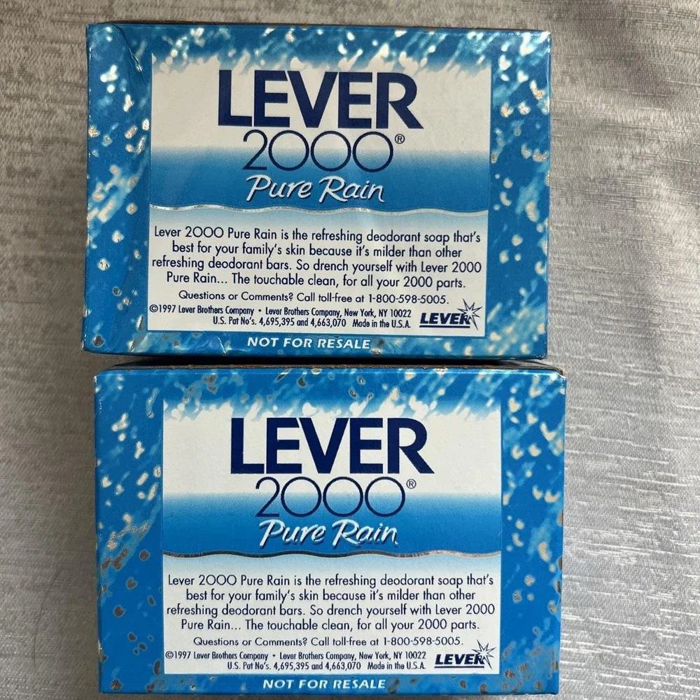 Vintage 1997 Lever 2000 Pure Rain 3.5 Oz Refreshing Deodorant Soap lot 2 tallow